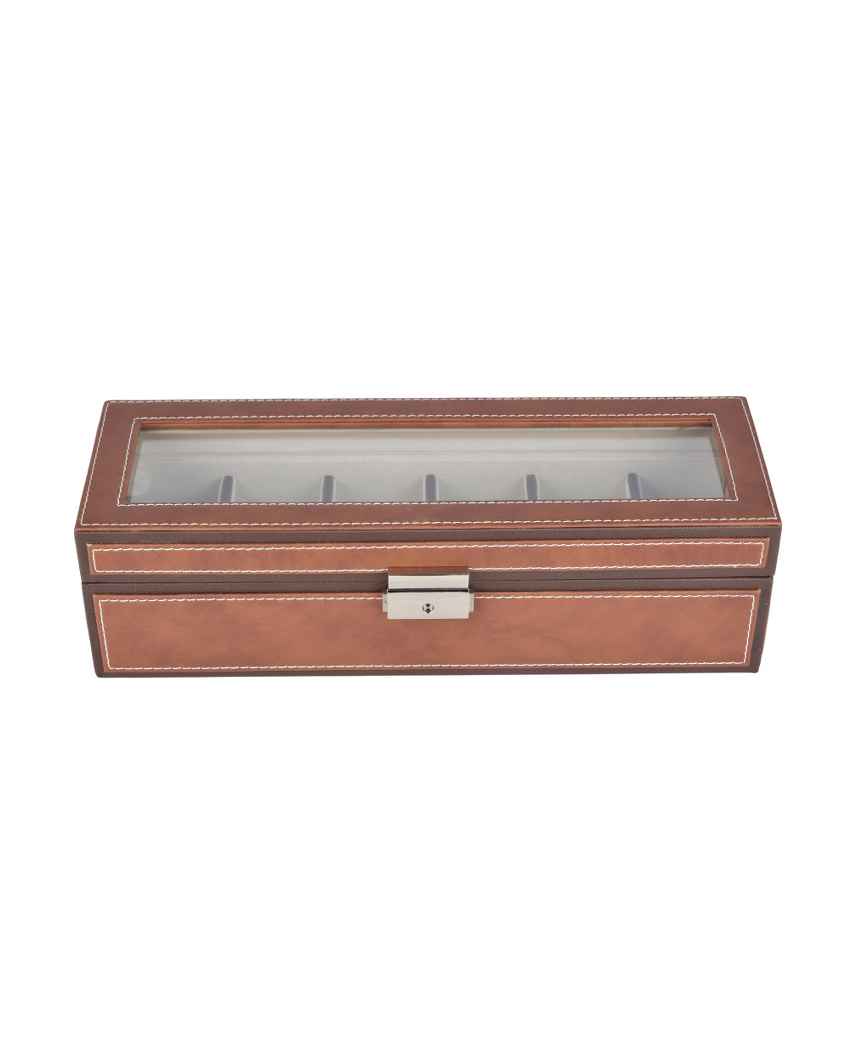 Elegant Timepiece Display Premium Leatherette Organizer Case 6-Slot Watch Box Holder | 12 x 5 x 4 inches