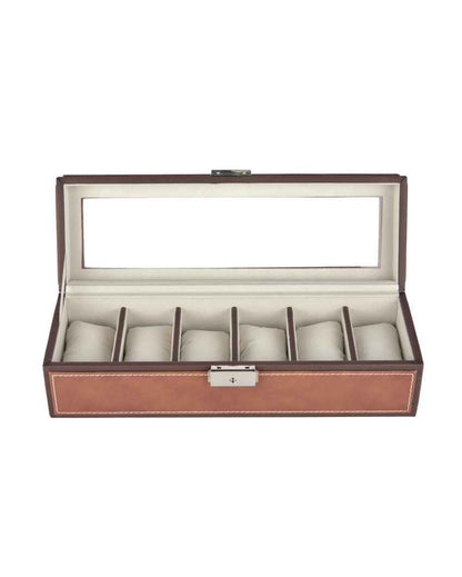 Elegant Timepiece Display Premium Leatherette Organizer Case 6-Slot Watch Box Holder | 12 x 5 x 4 inches