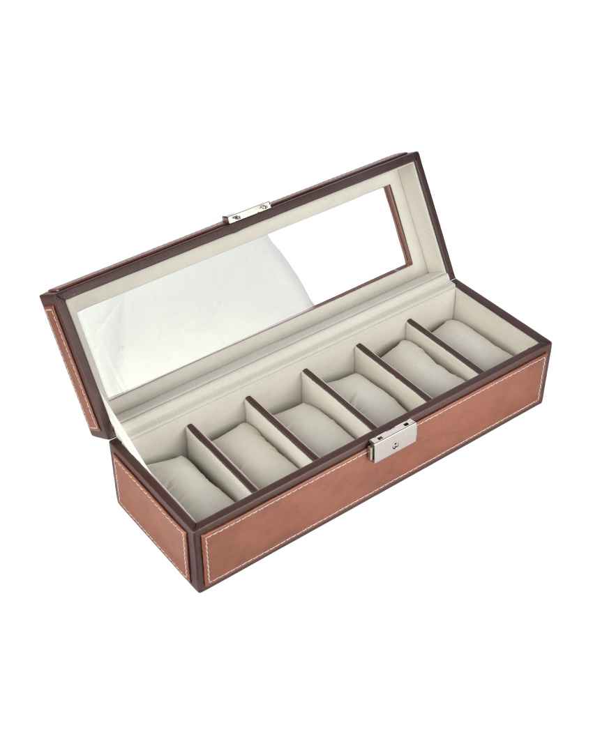 Elegant Timepiece Display Premium Leatherette Organizer Case 6-Slot Watch Box Holder | 12 x 5 x 4 inches