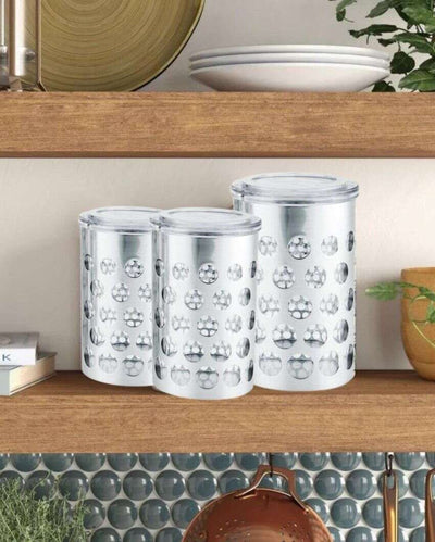 Decorative Dot Design Silver Colored Storage Canister Jar | 2 x 10 inches