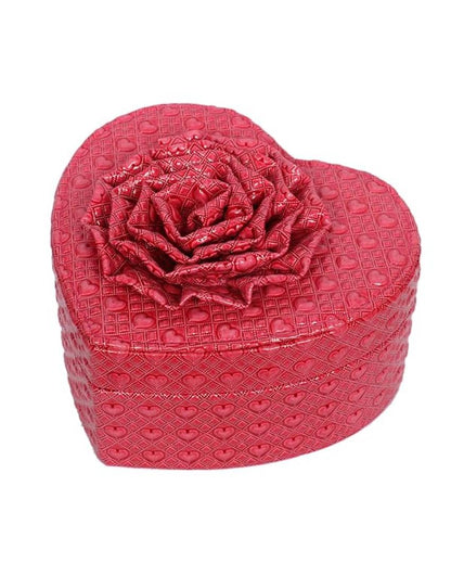 Heart Design Rose Flower Leather Jewellery Box | 6 x 7 x 4 inches