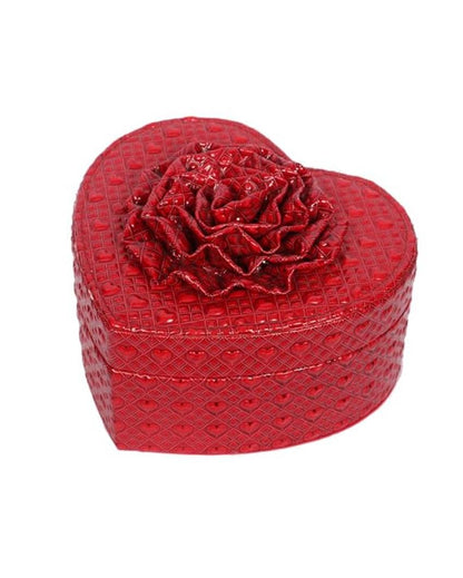 Heart Design Rose Flower Leather Jewellery Box | 6 x 7 x 4 inches