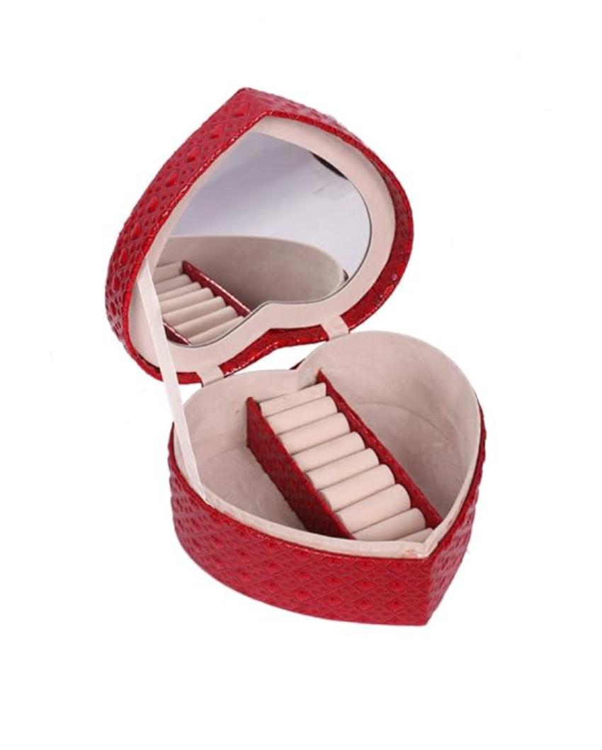 Heart Design Rose Flower Leather Jewellery Box | 6 x 7 x 4 inches