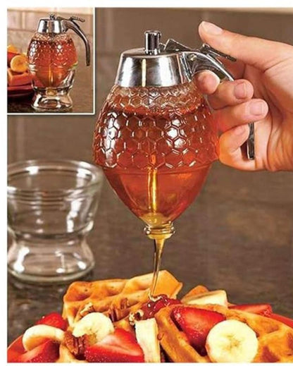 Elegant Clear Honeycomb Design Syrup Dispenser | 8 x 6 x 4 inches