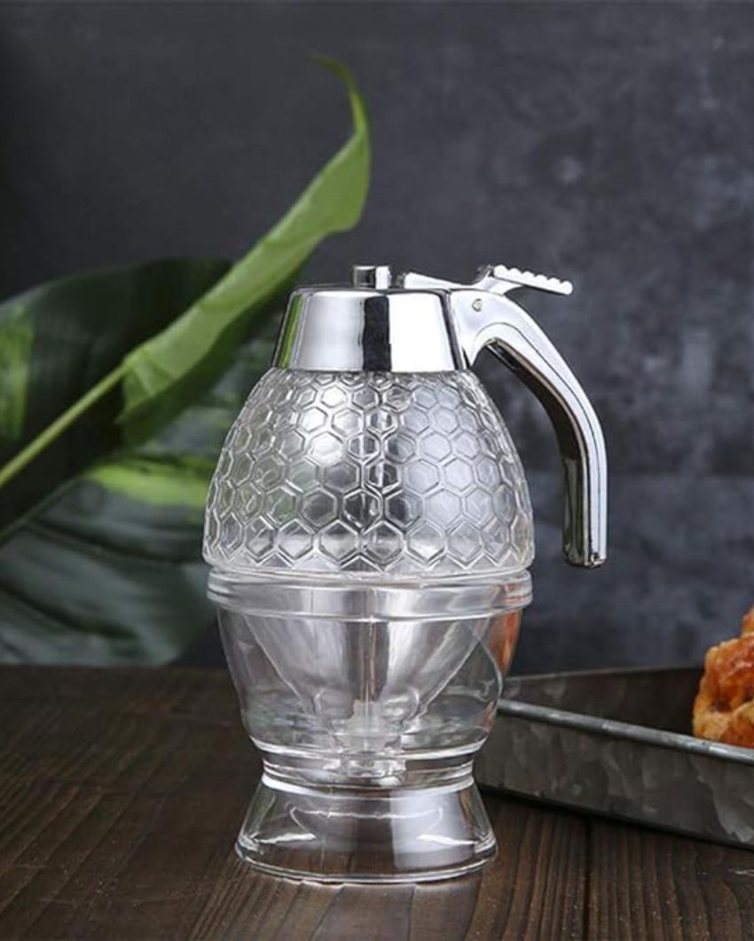 Elegant Clear Honeycomb Design Syrup Dispenser | 8 x 6 x 4 inches