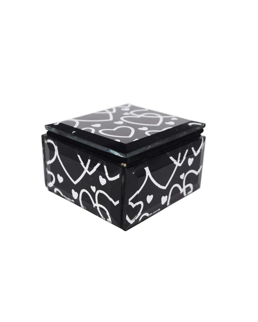 Square Decorative Black Jewelry Organizer Small Box | 4 x 2 inches