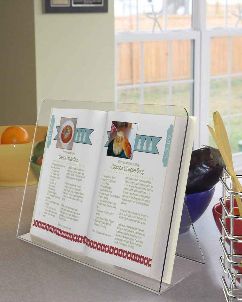 Crystal-Clear Utility Transparent Acrylic Cookbook & Recipe Clear Book Holder | 12 x 6 x 4 inches