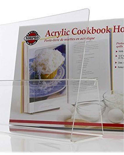 Crystal-Clear Utility Transparent Acrylic Cookbook & Recipe Clear Book Holder | 12 x 6 x 4 inches