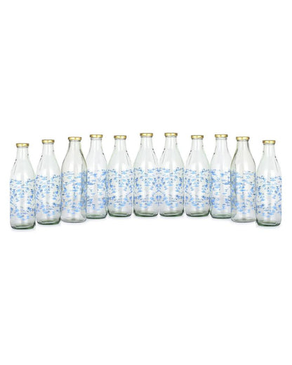 Charming Blue Tree Design Glass Water and Milk Bottle Large Capacity | 1000 ML | 3 x 10 inches