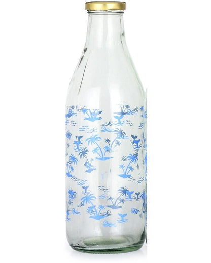 Charming Blue Tree Design Glass Water and Milk Bottle Large Capacity | 1000 ML | 3 x 10 inches