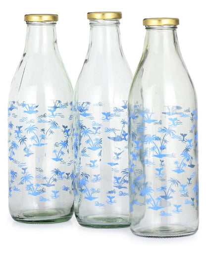 Charming Blue Tree Design Glass Water and Milk Bottle Large Capacity | 1000 ML | 3 x 10 inches