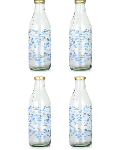 Charming Blue Tree Design Glass Water and Milk Bottle Large Capacity | 1000 ML | 3 x 10 inches