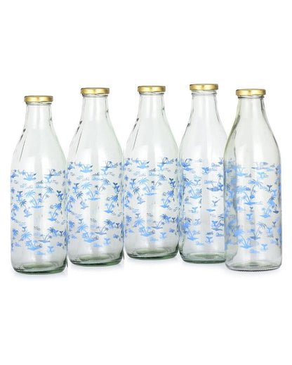 Charming Blue Tree Design Glass Water and Milk Bottle Large Capacity | 1000 ML | 3 x 10 inches