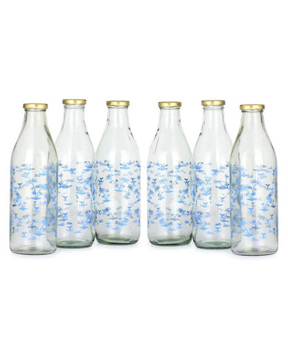 Charming Blue Tree Design Glass Water and Milk Bottle Large Capacity | 1000 ML | 3 x 10 inches