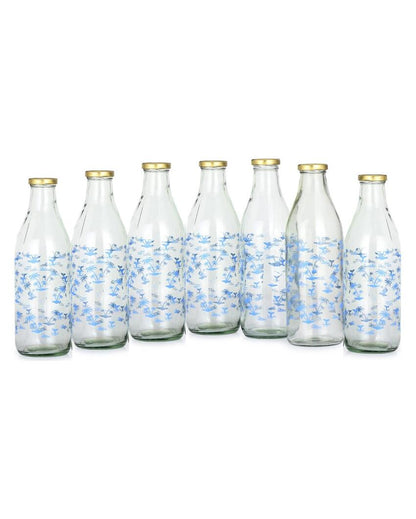 Charming Blue Tree Design Glass Water and Milk Bottle Large Capacity | 1000 ML | 3 x 10 inches