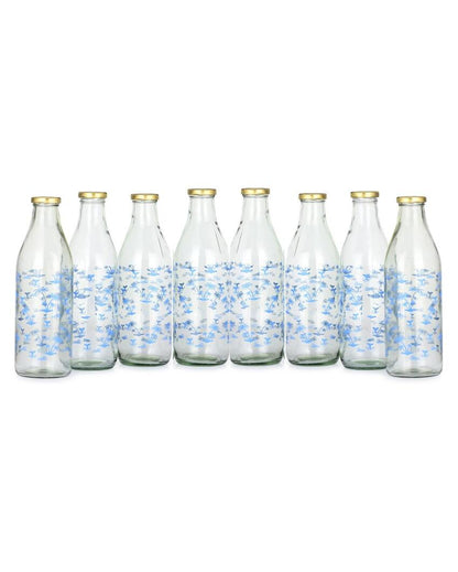 Charming Blue Tree Design Glass Water and Milk Bottle Large Capacity | 1000 ML | 3 x 10 inches