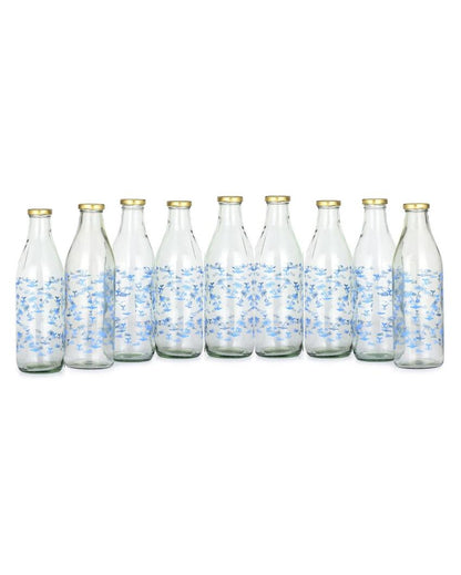 Charming Blue Tree Design Glass Water and Milk Bottle Large Capacity | 1000 ML | 3 x 10 inches