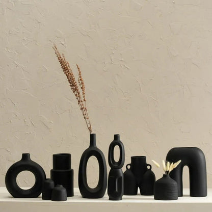 Black Farmhouse Ceramic Vase | Set of 10