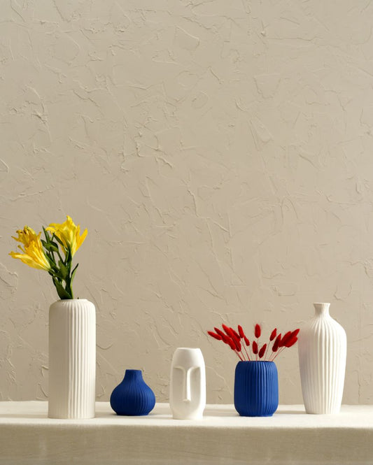 Morocco Farmhouse White and Blue Ceramic Vase | Set of 5