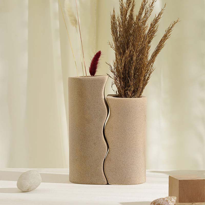Unique Design Vases | Set Of 2 Beige