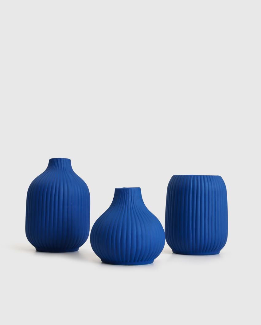 Ivory and Blue Ceramic Vase | Set of 3