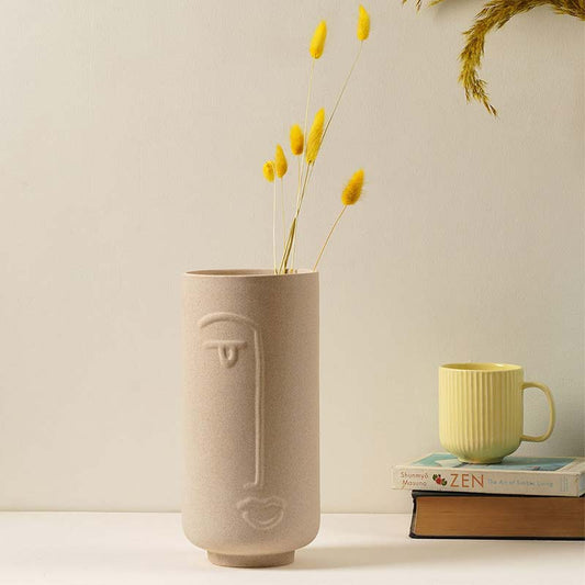Japanese Face Jizo Design Vase Beige
