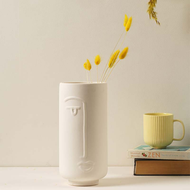 Japanese Face Jizo Design Vase White