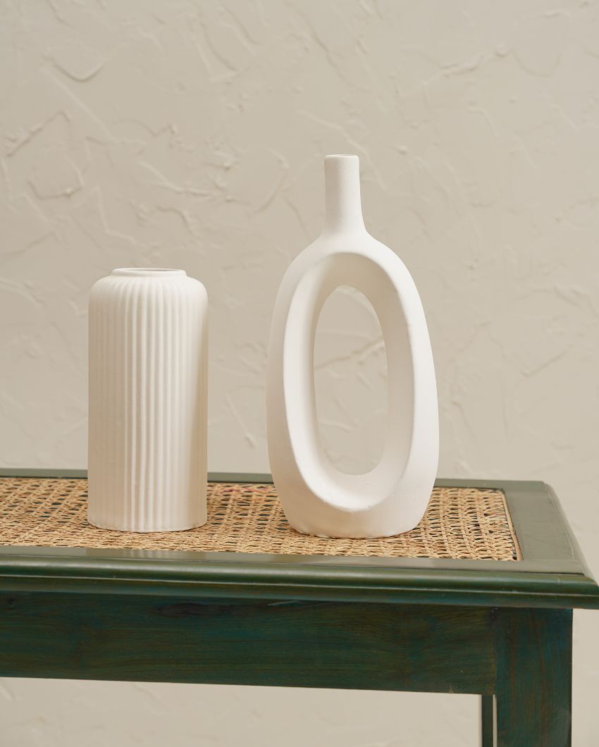 Maicosy White Ceramic Vase | Set of 3