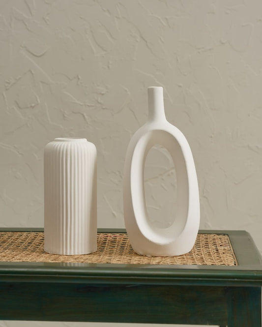 Ribbed Kieko White Ceramic Vase | Set of 2