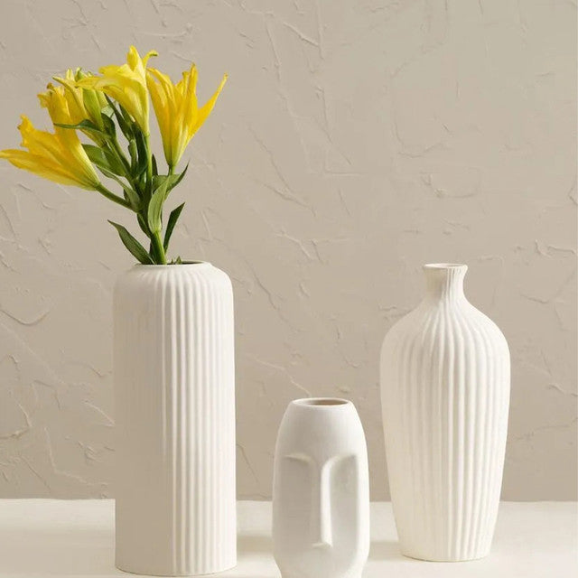 Bloom White Ceramic Vase | Set of 3