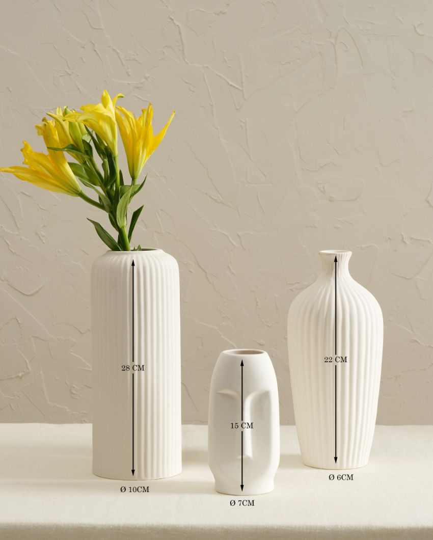Bloom White Ceramic Vase | Set of 3