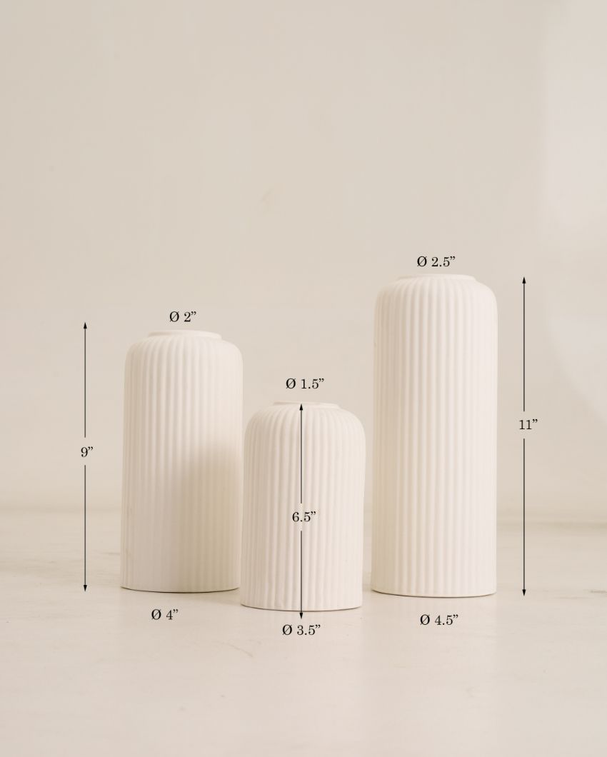 Ribbed Ceramic Vase | Set of 3 White