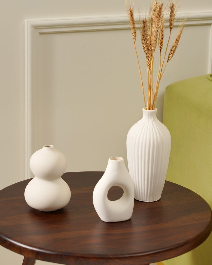 Burly White Ceramic Vase | Set of 3