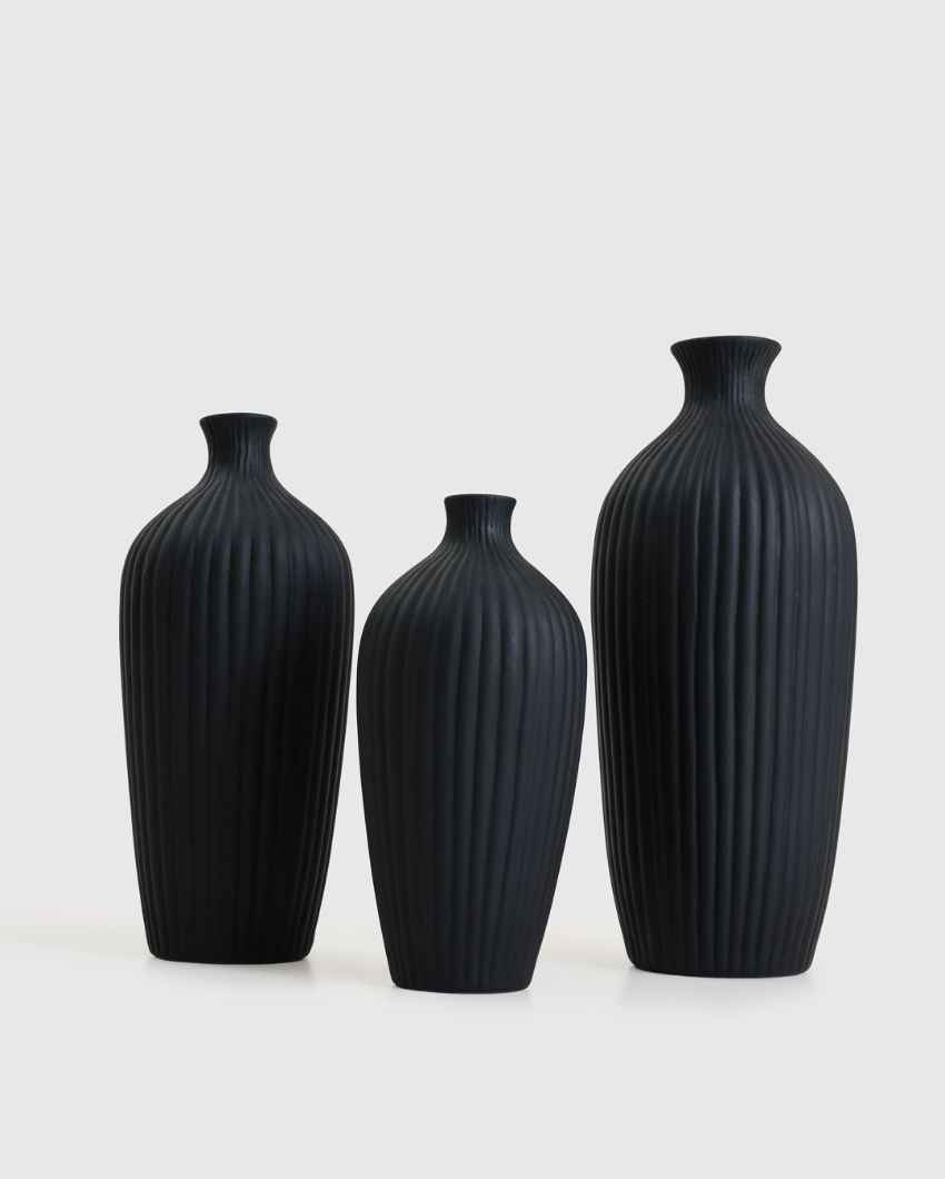 Saroi Ceramic Vase | Set of 3 Black