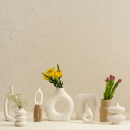 White and Beige Farmhouse Ceramic Vase  | Set of 9