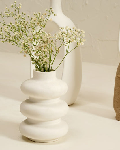 White and Beige Farmhouse Ceramic Vase  | Set of 9