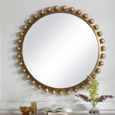 Gold Elegant Design Pearl Necklace Metal Wall Mirror | 24 inches