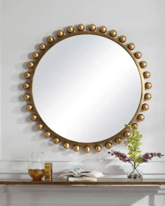 Gold Elegant Design Pearl Necklace Metal Wall Mirror | 24 inches