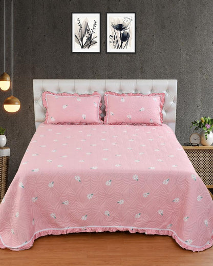 Frill Pink Ground Glace Cotton Bedcovers | Queen Size | 90 X 100 inches