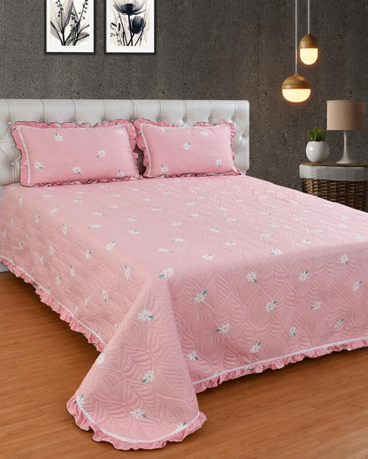 Frill Pink Ground Glace Cotton Bedcovers | Queen Size | 90 X 100 inches