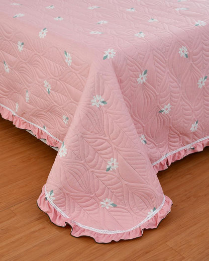 Frill Pink Ground Glace Cotton Bedcovers | Queen Size | 90 X 100 inches