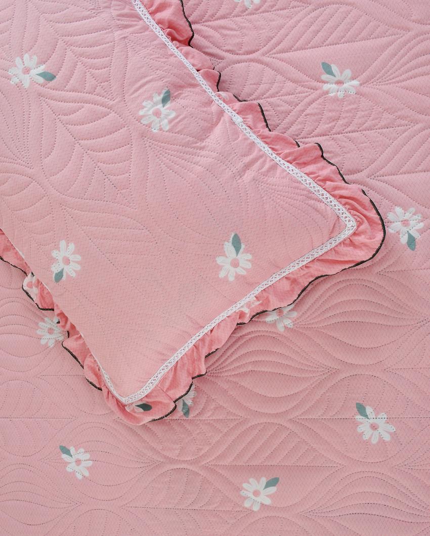 Frill Pink Ground Glace Cotton Bedcovers | Queen Size | 90 X 100 inches