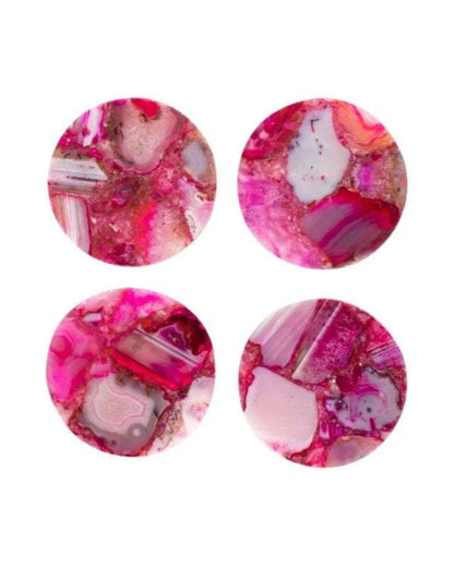 Pink Agate Round Stone Coaster | Set of 4