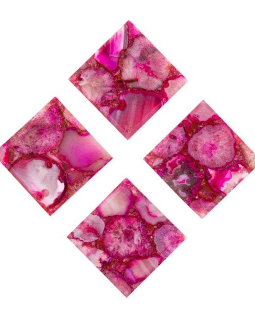 Pink Agate Square Stone Coaster | Set of 4