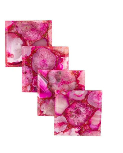 Pink Agate Square Stone Coaster | Set of 4