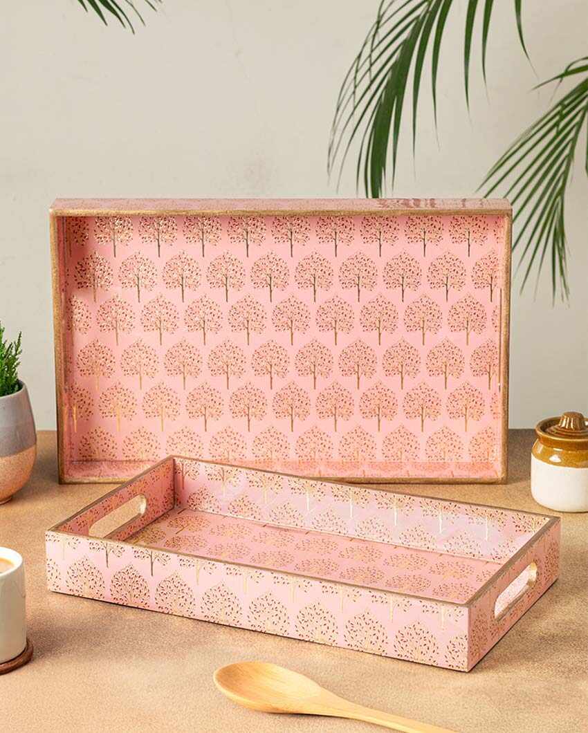 Pink Tree Serving Mdf Wooden Trays | Set Of 2