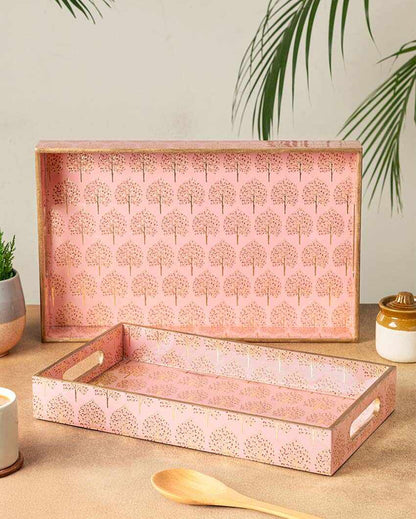 Pink Tree Serving Mdf Wooden Trays | Set Of 2