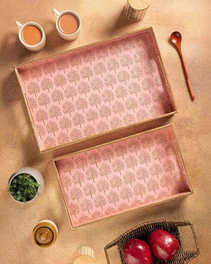 Pink Tree Serving Mdf Wooden Trays | Set Of 2