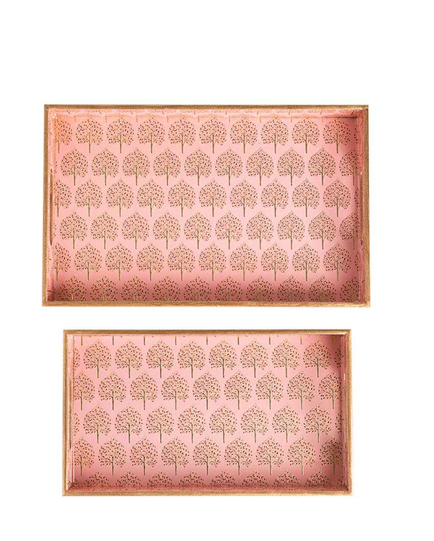 Pink Tree Serving Mdf Wooden Trays | Set Of 2