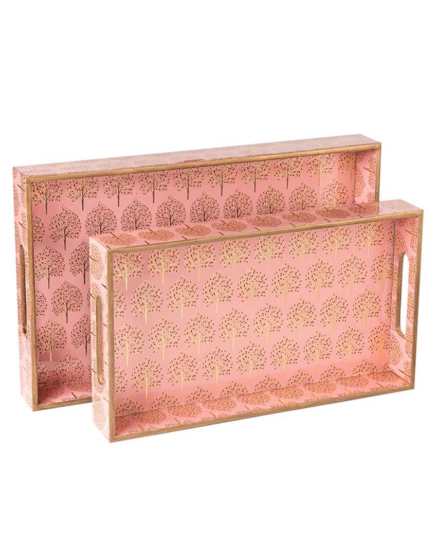 Pink Tree Serving Mdf Wooden Trays | Set Of 2